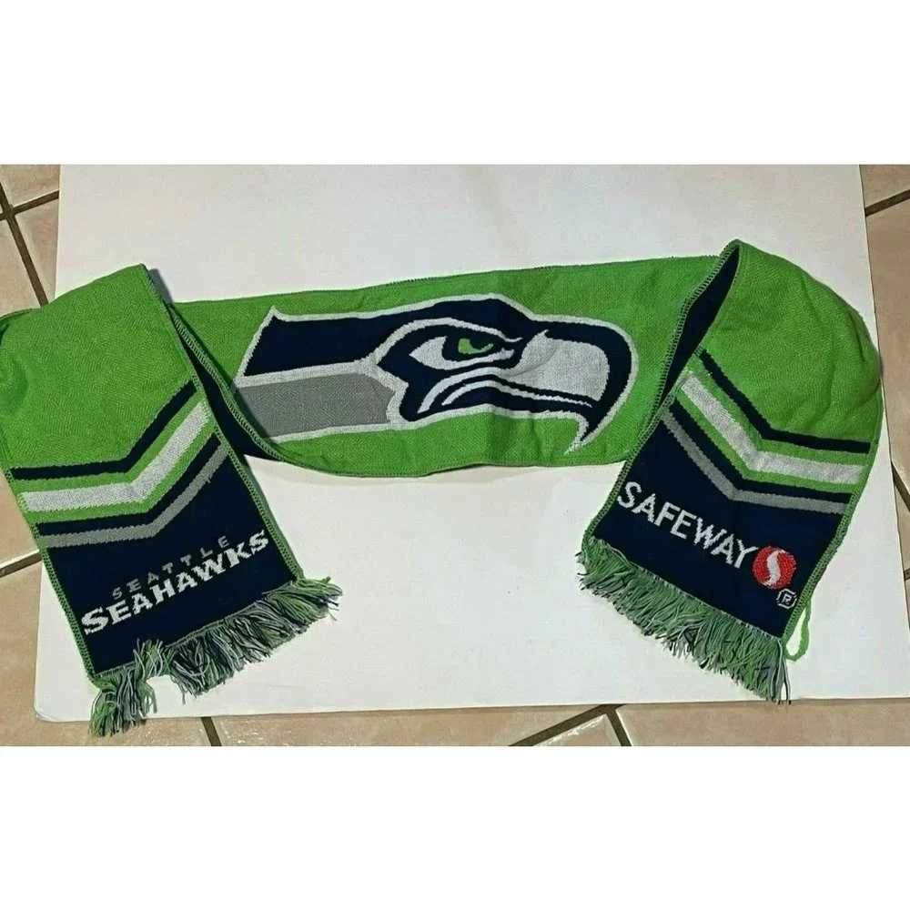 NFL Seattle Seahawks scarf knit football winter neck Safeway green blue